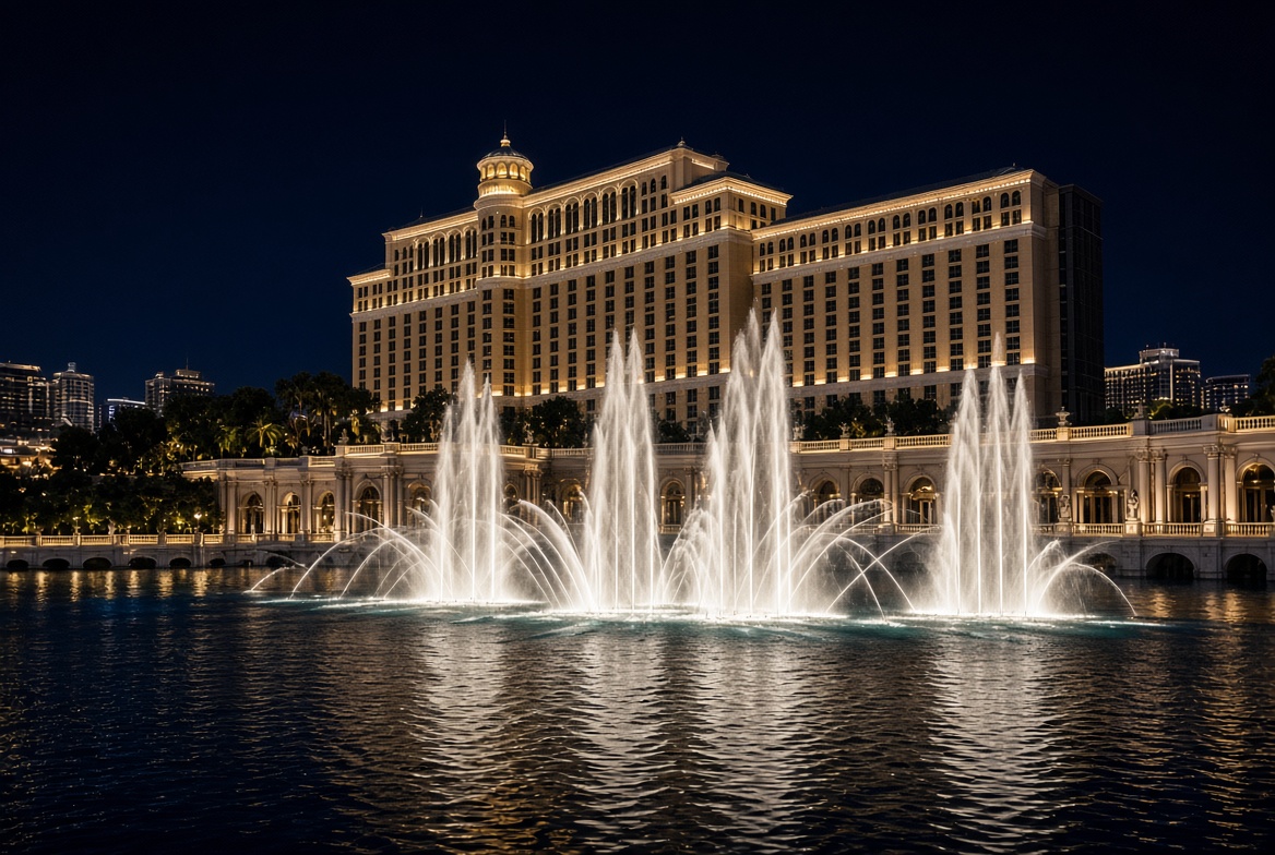 Bellagio Las Vegas – fontanny nocą